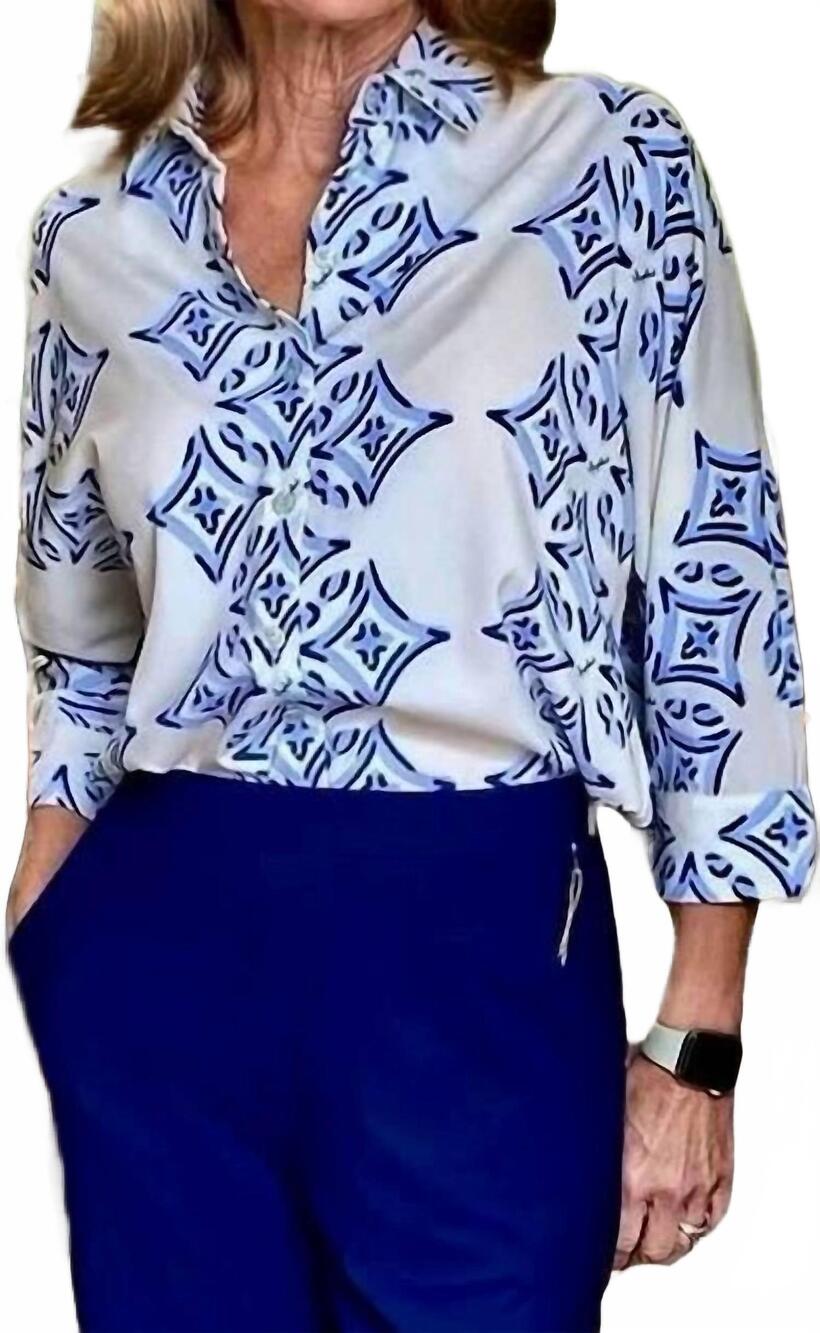 NEW LAVI women's cancun top in blue/cream